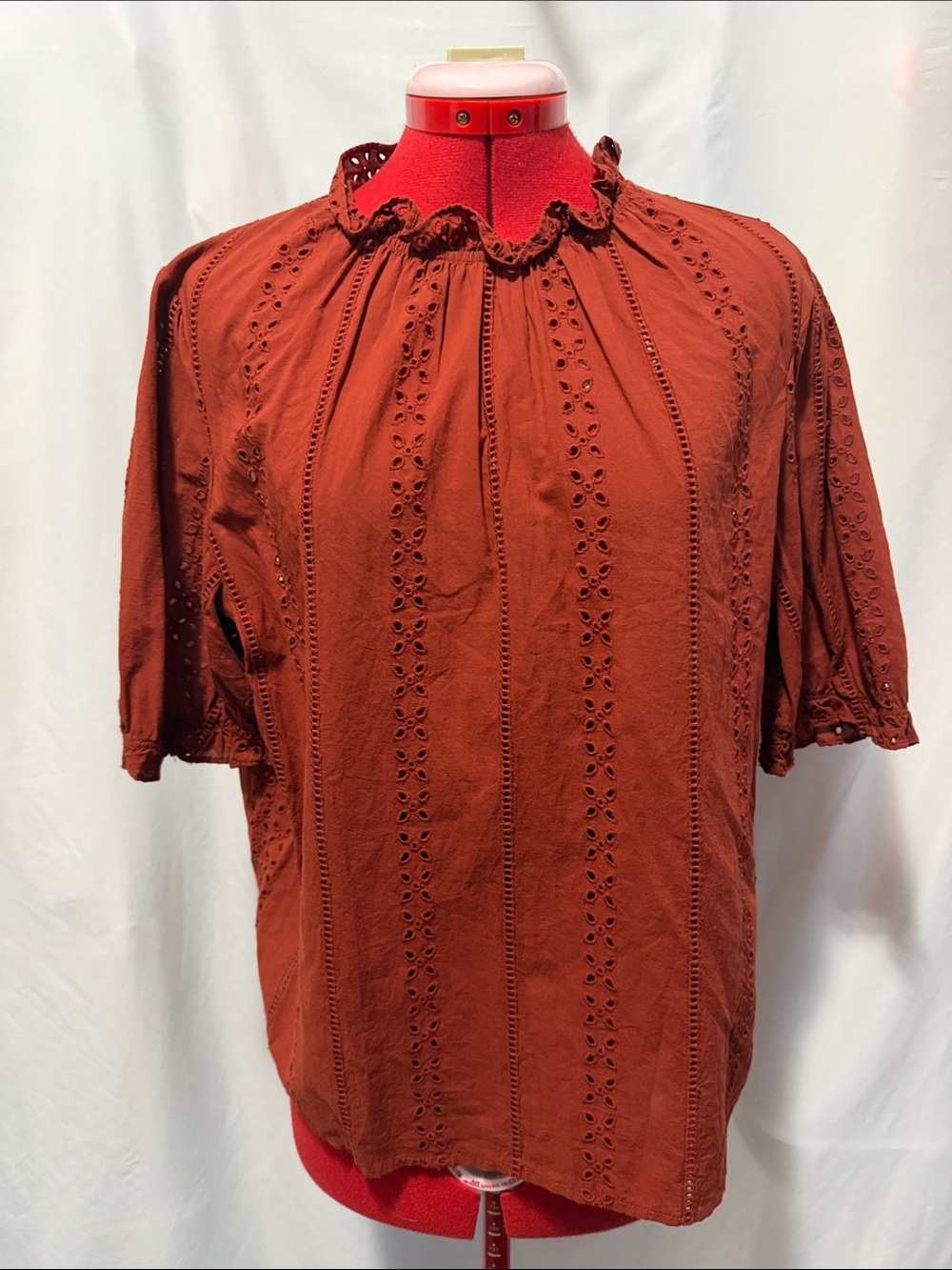 Universal Thread Rust Eyelet Lace Short Sleeve Blouse